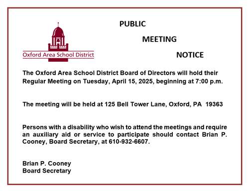 PUBLIC MEETING NOTICE - Regular Meeting